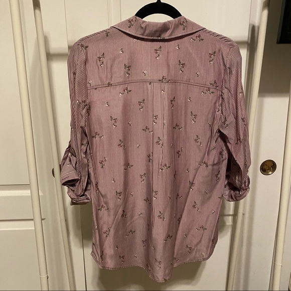 New York & Company Long Sleeve Pinstripe Floral Button Up Shirt - Picture 2 of 4